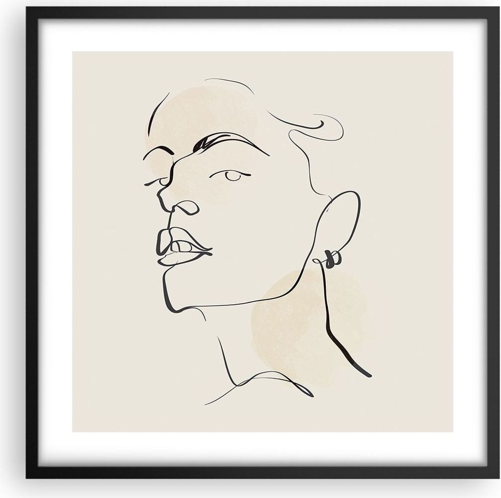 Gerahmtes Poster - Schwarzer Rahmen - Minimalismus Porträt Linie - 50x50 cm - Wand Bild - Wanddeko - Wandbilder - Kunstposter - Wandposter - Bilde...