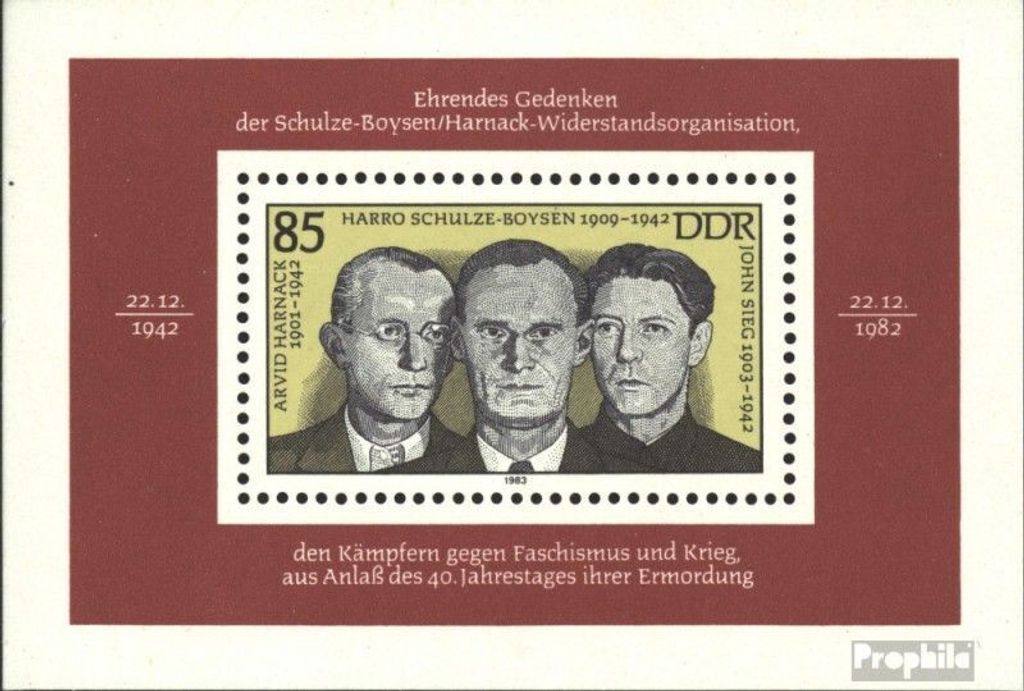 Briefmarken DDR 1983 Mi Block70 (kompl.Ausgabe) gestempelt Widerstandsorganisation Schulze-Boysen / Bl.70