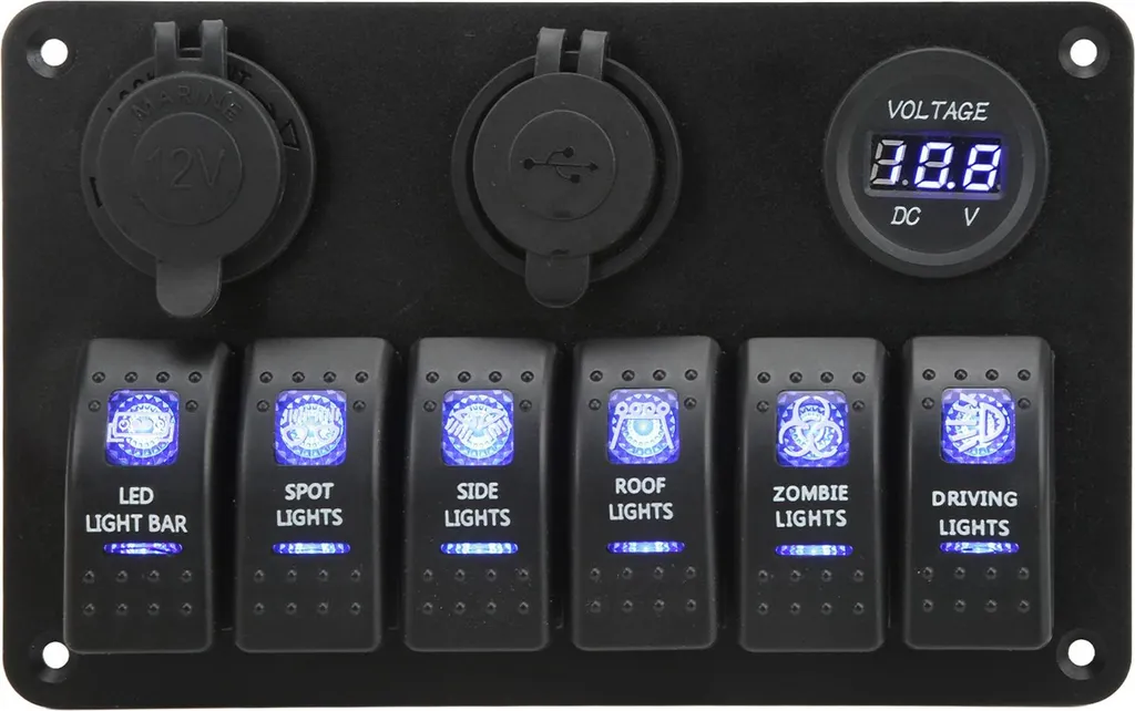 Panneau Commande Bateau Camping-Car 6 Interrupteurs USB Voltmètre Bleu - 4