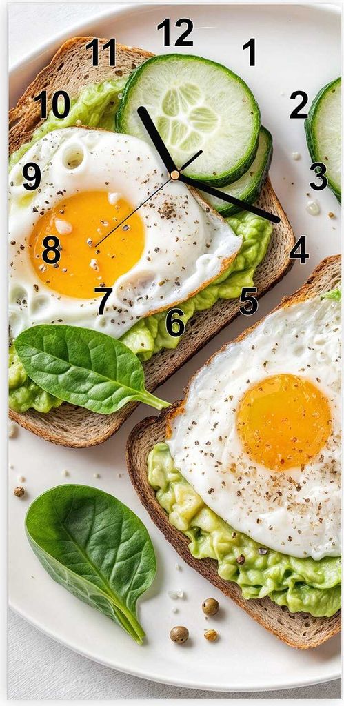 Wanduhr aus Glas mit Motiv Brot und Avocado- 30 x 60 cm - inkl. Aufhängesystem