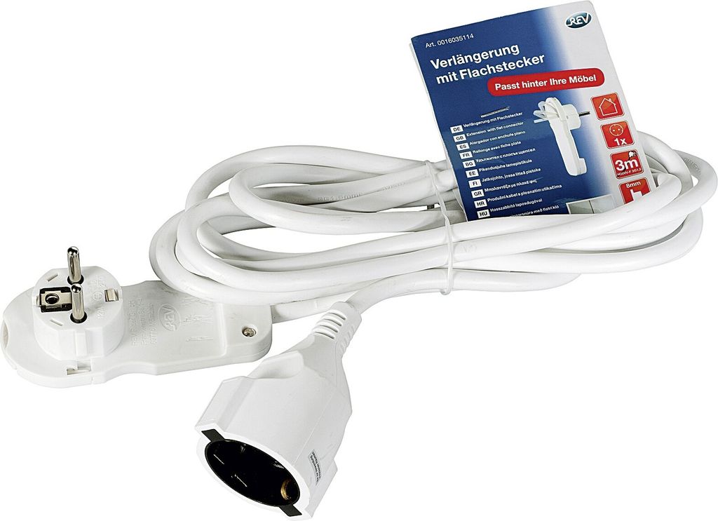 REV RITTER Verlängerungskabel 3m Flachstecker weiss 350160 Image du produit 