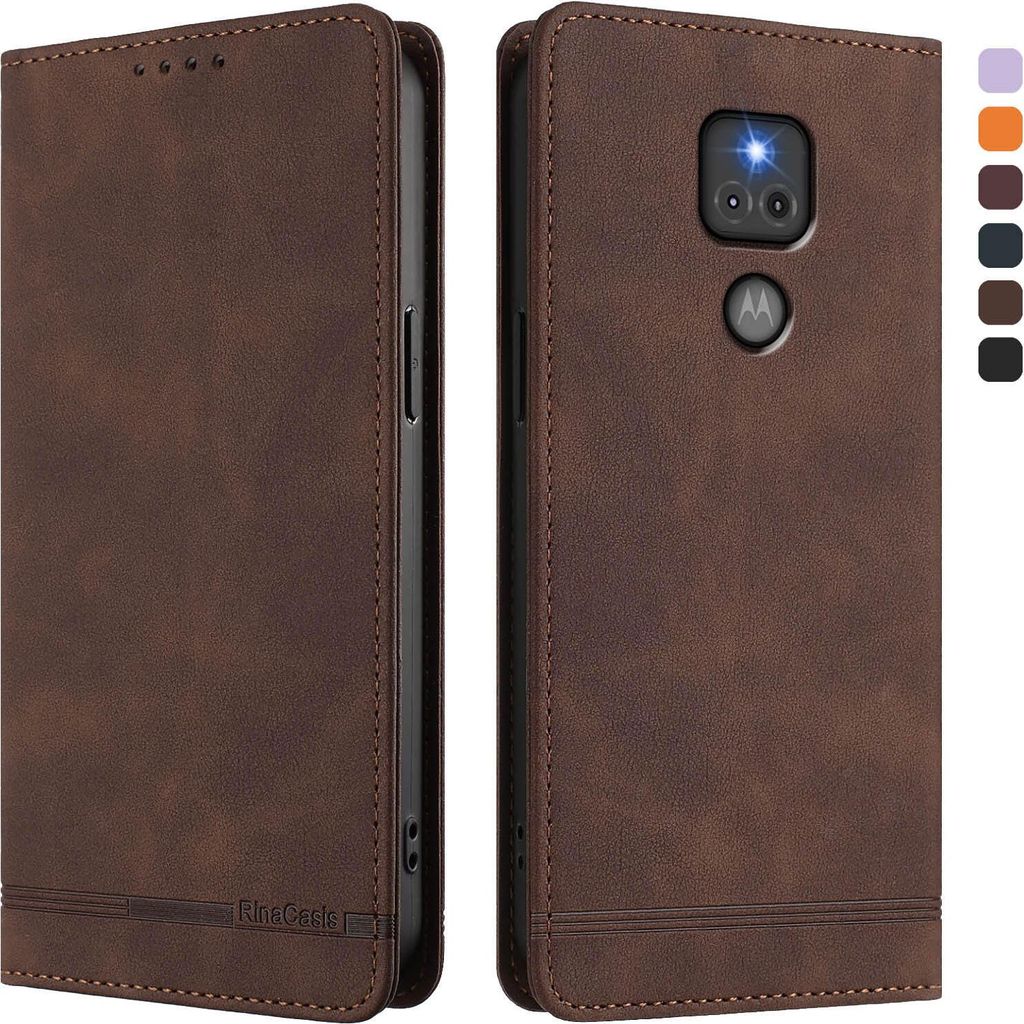 Hülle für Motorola Moto G Play 2021, Retro Kunstleder Ständer Klapphülle mit Kartenfächer und Magnetische Braun