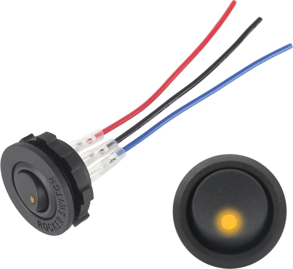 Interruttore Auto e Barca 12V/24V con LED Giallo e Cavo 11cm