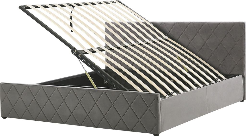 BELIANI Bett Samtstoff Grau 180 x 200 cm Bettkasten Hochklappbar Exklusive Ausstrahlung Kopfteil Elegant Romantisch