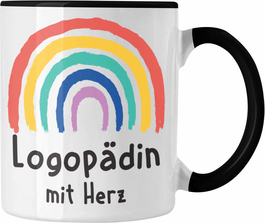 Trendation - Logopädin mit Herz Tasse Danke Geschenk mit Spruch Kaffeetasse Zubehör Dankeschön (Schwarz)