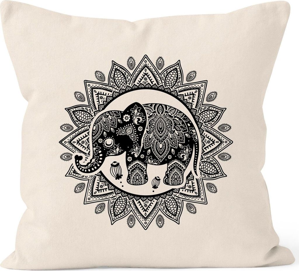 Kissenbezug Elefant Mandala Boho Bohamian Ethno Tribal Ornament Kissen-Hülle Deko-Kissen Autiga natur unisize