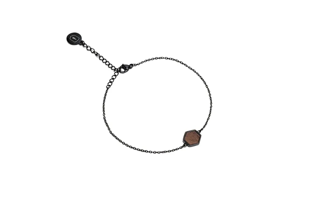 Bracciale Esagonale BeWooden Nox XS/S | Noce e Acciaio 14-18 cm Elegante