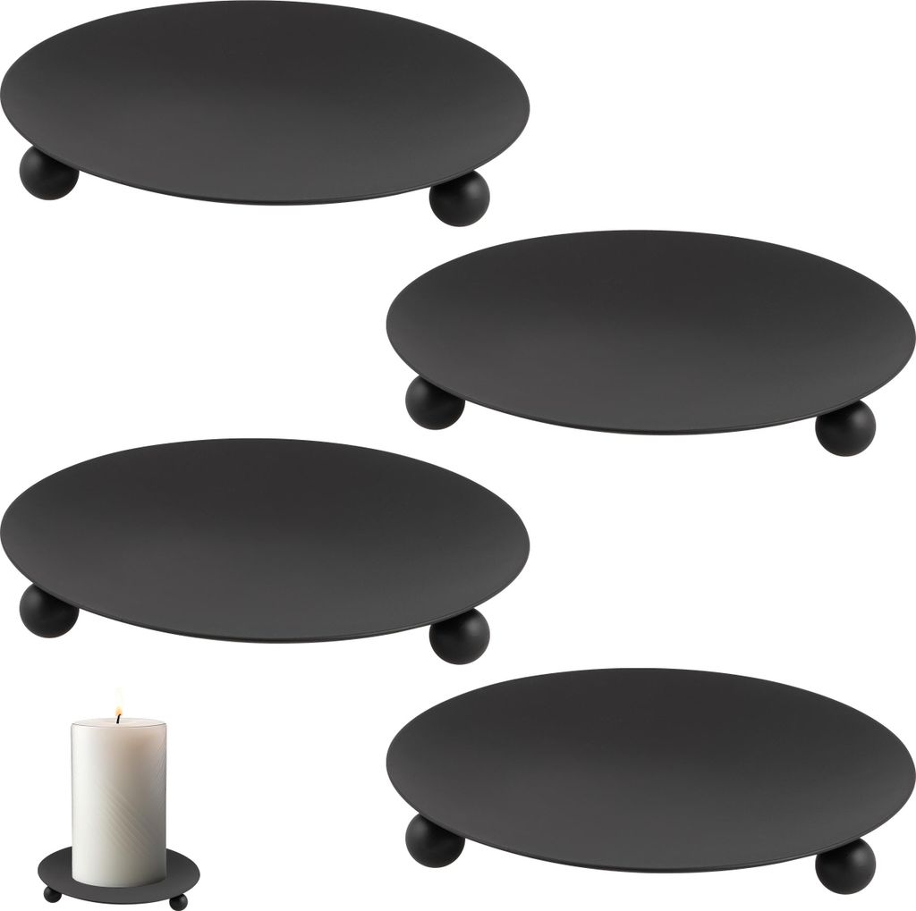 bremermann 4er-Set Kerzenhalter, Kerzenleuchter, Stumpenkerze, Metall, schwarz-matt
