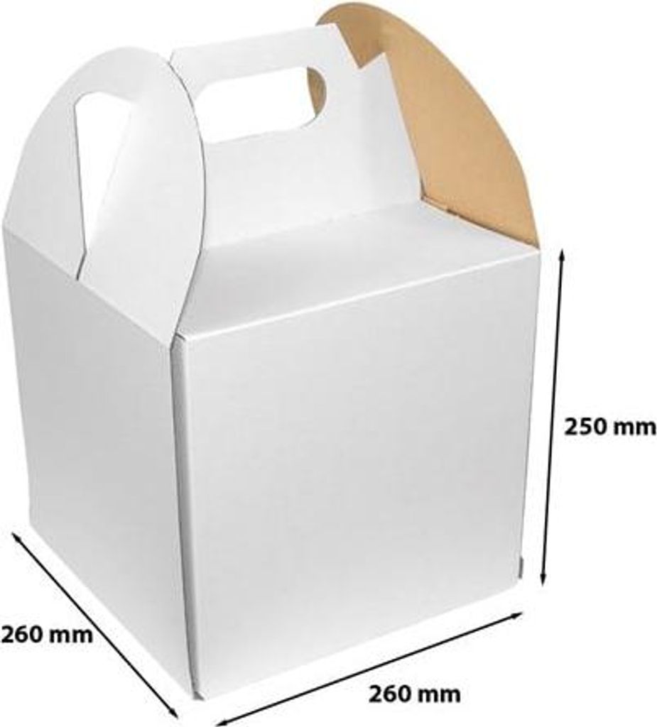 Kartonbox für Kuchen 26 x 26 x 25 cm, weiß, mit Griff Produktbild 