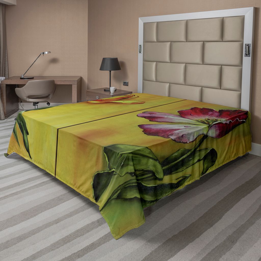 ABAKUHAUS Land Bettlaken, Malerei Von Curving Tulips Romantischer Dramatischer Blühender Retro Kunst Druck, weiches bequemes oberes Bettlaken für...