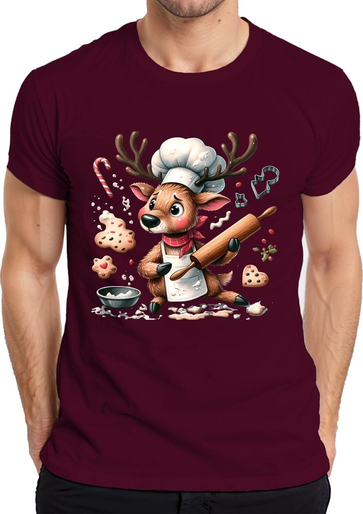 Weihnachtsrentier Bäcker Kekse Backen Lebkuchen süß Weihnachten Herren T-Shirt, Burgundy, XXL