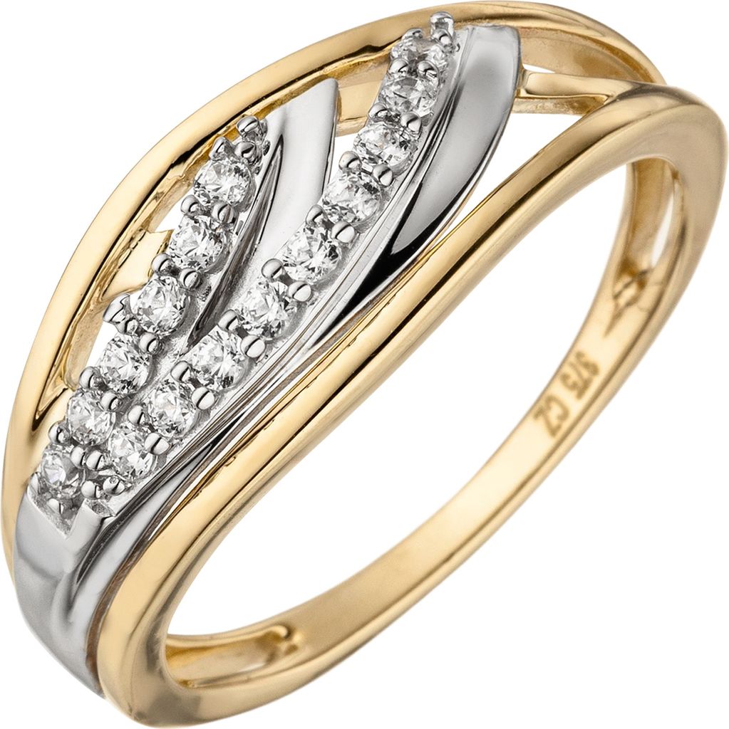 Gr. 58 Damen Ring 375 Gold Gelbgold bicolor 15 Zirkonia Produktbild 