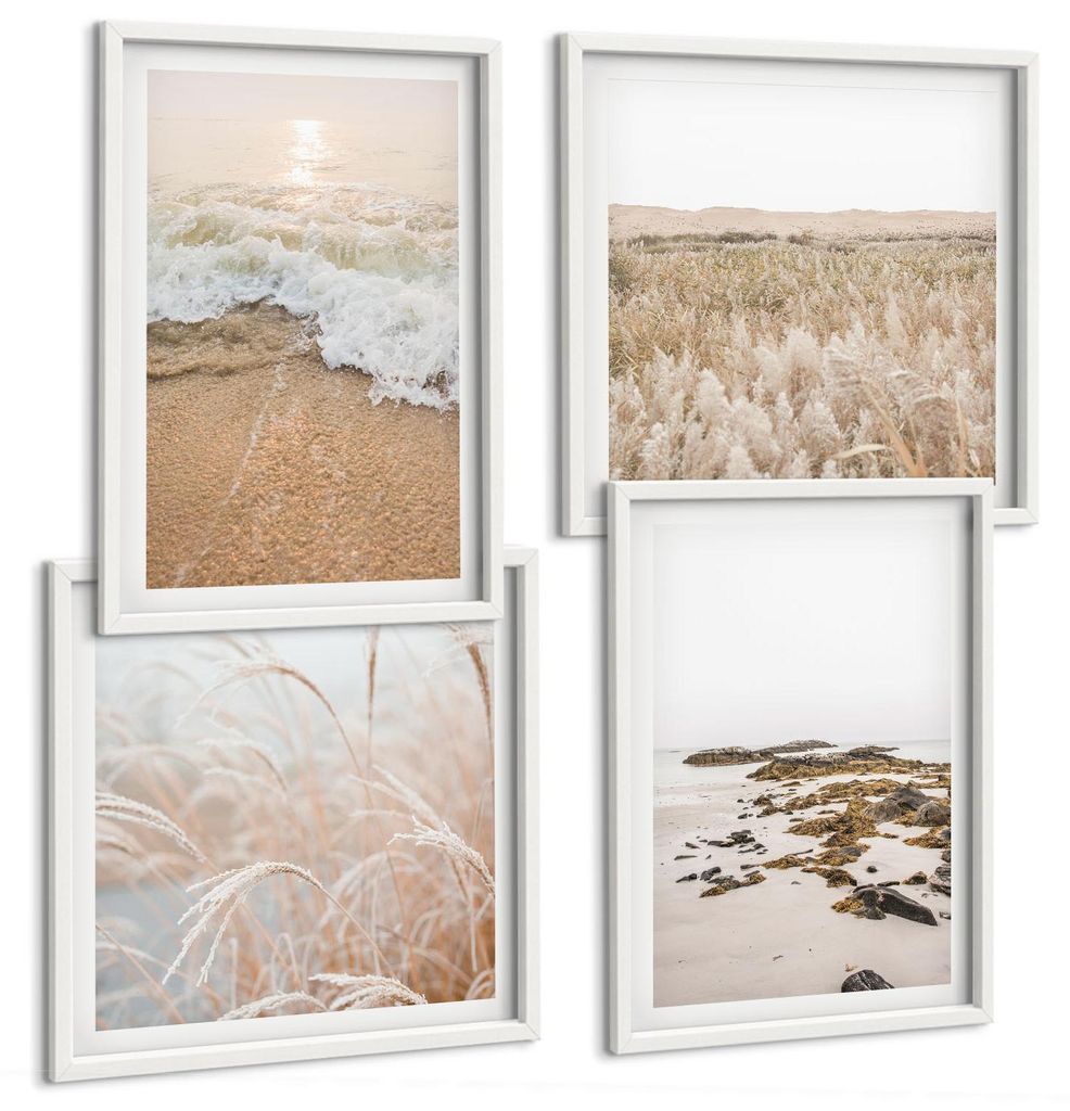 Bilder Set 4-teilig im weißen Rahmen – Wandbilder 4 Stück – gerahmte Poster für Wohnzimmer, Schlafzimmer und Flur – 50x50 cm - 40x60 cm ...