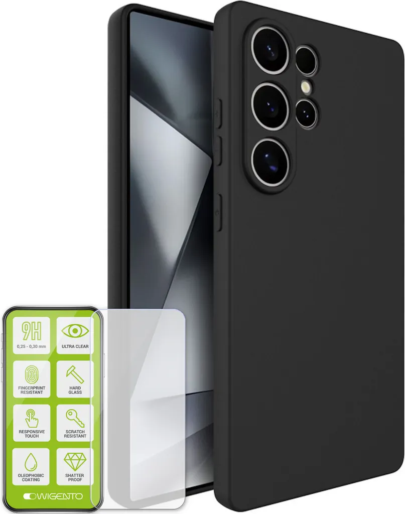 Per Samsung Galaxy S25 Ultra 5G Silicone TPU Cover Protettiva Nero + H9 Vetro Temperato