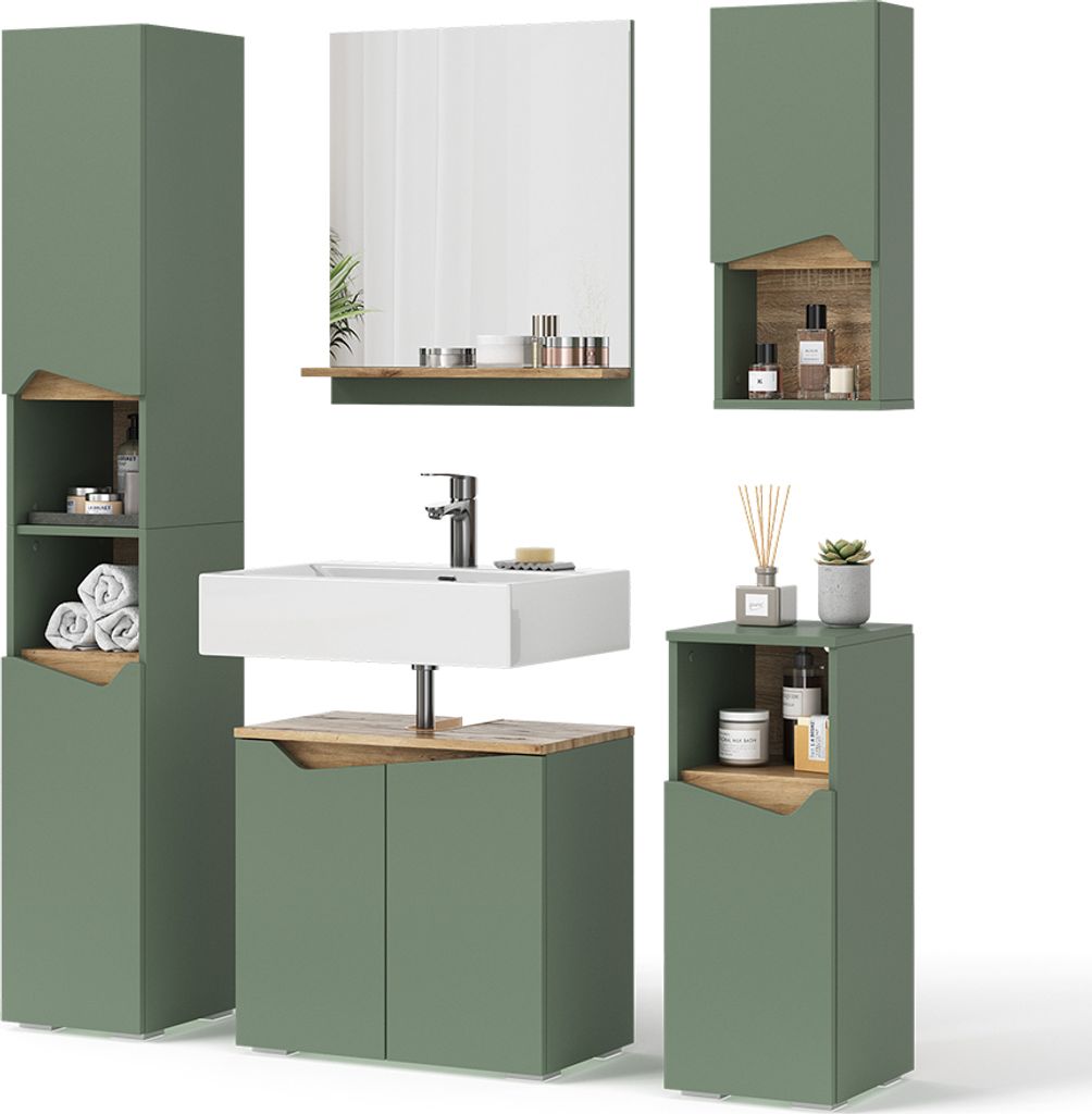Badmöbel-Set Vicco Marelle Grün/Artisan 5 Teile, Model Produktbild 