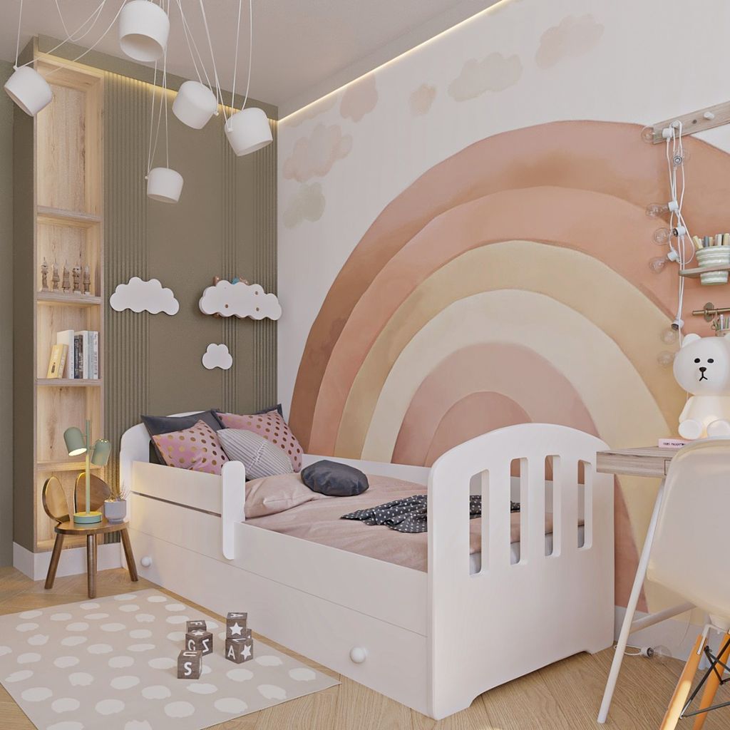 Stillerbursch Kinderbett 80 x 160 cm mit Matratze, Rausfallschutz, Lattenrost, Jugendbett 80x160 cm für Mädchen und Jungen Kinderbetten aus MDF...