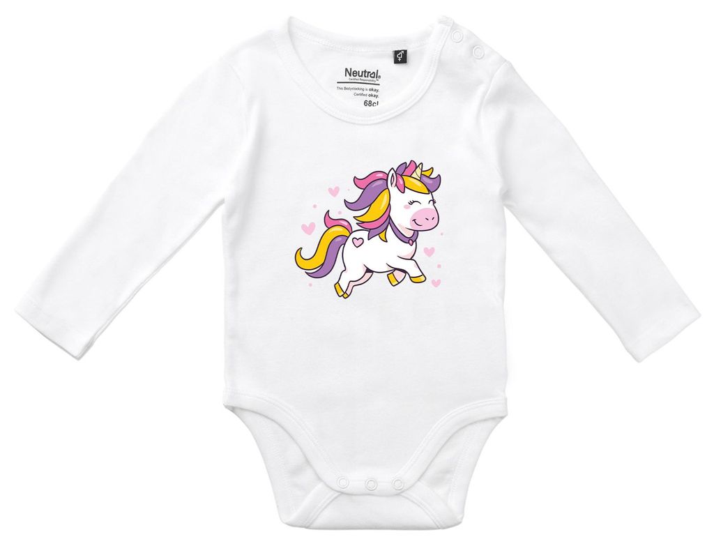 Huuraa Baby Body Einhorn Comic 80 White Baumwolle Fairtrade Langarmbody Geschenkidee