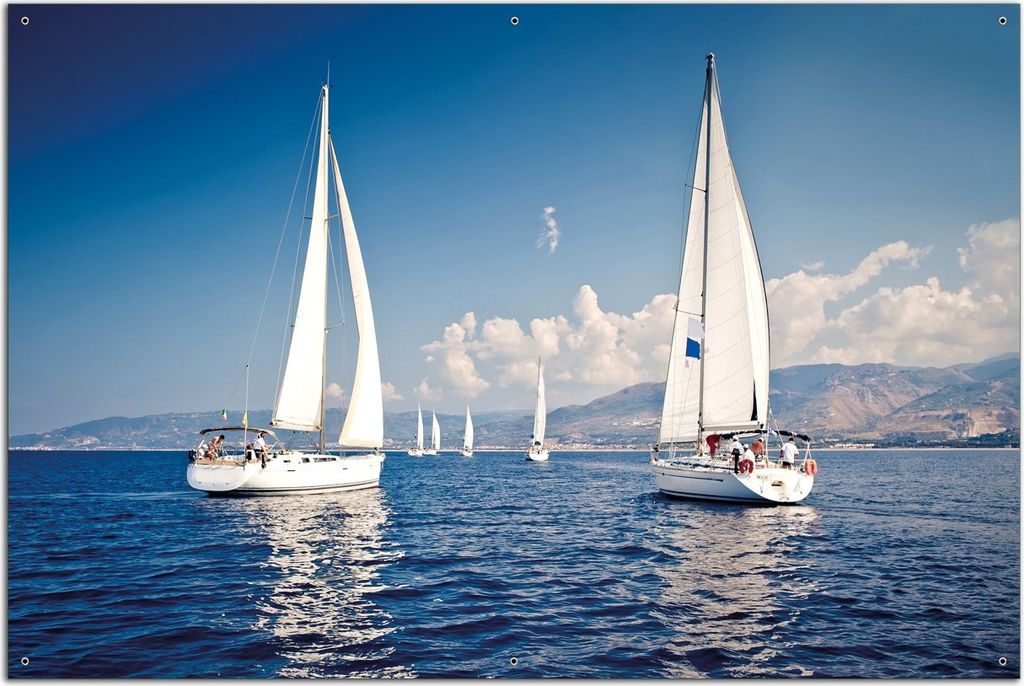 Wallario Outdoor-Poster für Garten oder Balkon, Motiv Segelschiff auf dem Mittelmeer, in ca. 61 x 91,50 cm