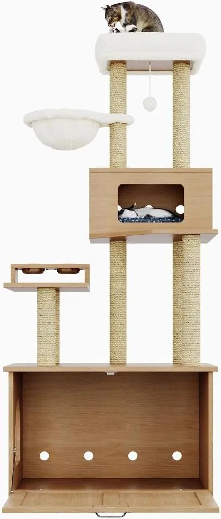 Structure murale pour chat en bois naturel multi-niveaux design Zen
