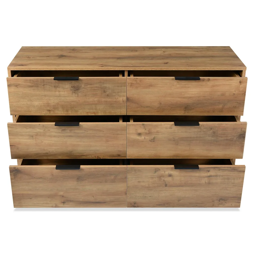 Meuble de rangement 6 tiroirs chêne foncé pour chambre à coucher 120cm