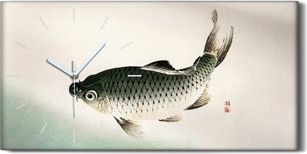 Küche Wohnzimmer Wand Leinwand Uhr 60x30 Malerei Asiatische Tier Fisch Kunst - weiße Hände
