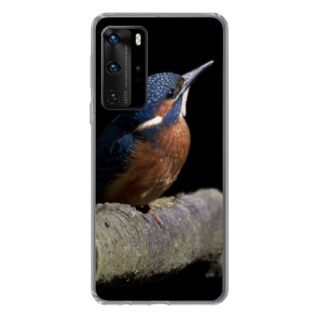 MuchoWow Handyhülle Schutzhülle Hülle für Huawei P40 Pro Eisvogel - Zweig - Federn - Schwarz Silikon Softcase Handy Hülle - Schutz