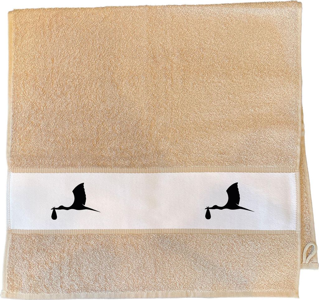 Huuraa Handtuch Klapperstorch mit Baby Silhouette 50x100cm Sand Baumwolle Handtuch Geschenkidee