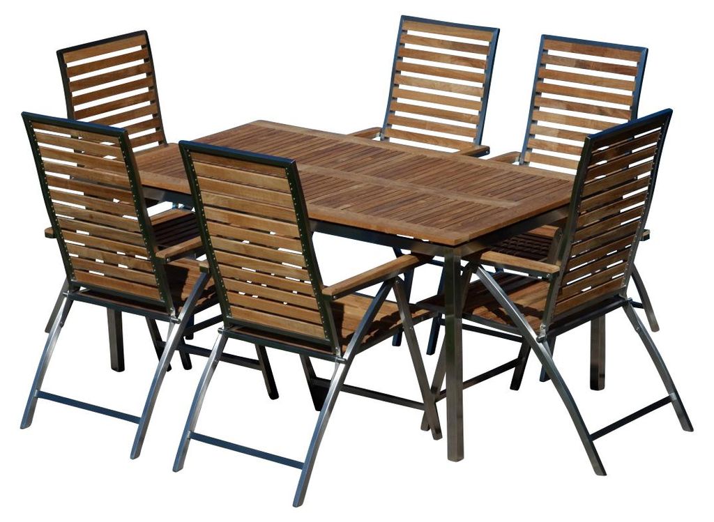 ALEOS. Gartengarnitur Edelstahl Teak Set: Tisch 160x90 cm + Produktbild 