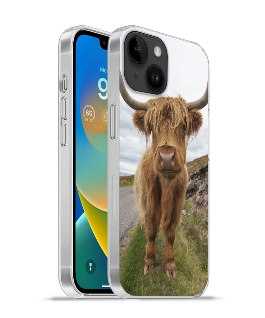 MuchoWow Handyhülle Schutzhülle Hülle für Apple iPhone 14 - Softcase Schottischer Highlander - Hörner - Berg Silikon Softcase Handy Hülle -...