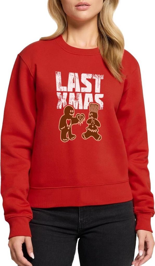 Spreadshirt Last Xmas Lustig Lebkuchen Herz Weihnachten Damen Premium Pullover, XL, Rot