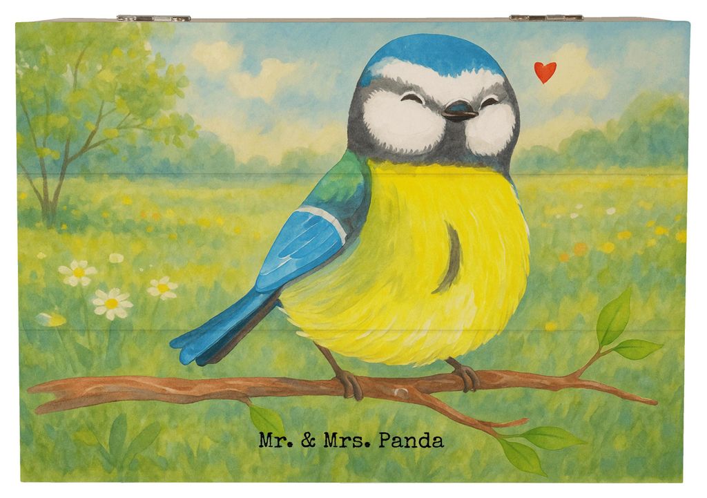 Mr. & Mrs. Panda Kiste Vogel Blaumeise Design 22 x 15 cm - Weiß - Geschenk, schmuckbox, Osterhase, Schatzkiste, Box, Liebe Grüße, Ostern, Gesche...