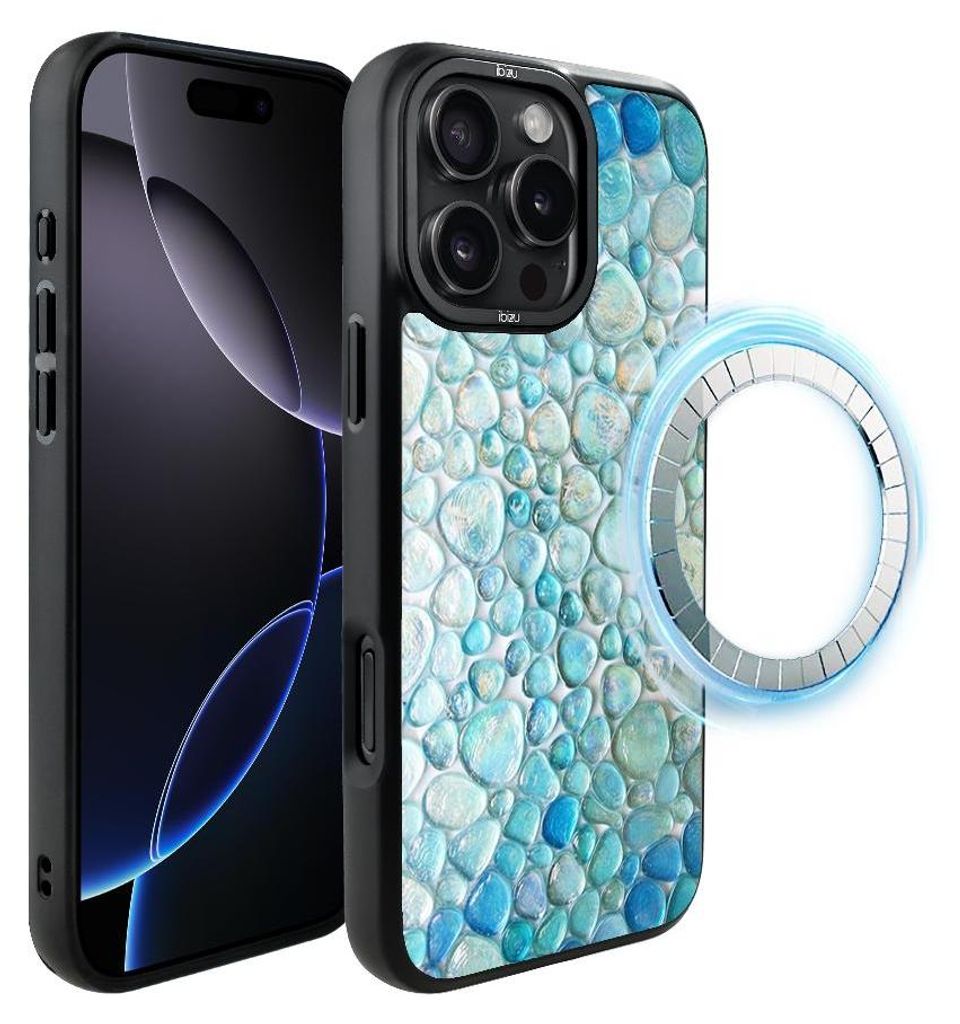 Schutzhülle für das iPhone 16 Pro, MagSafe-kompatibel, mattschwarze Seiten, blaue Wassertropfen