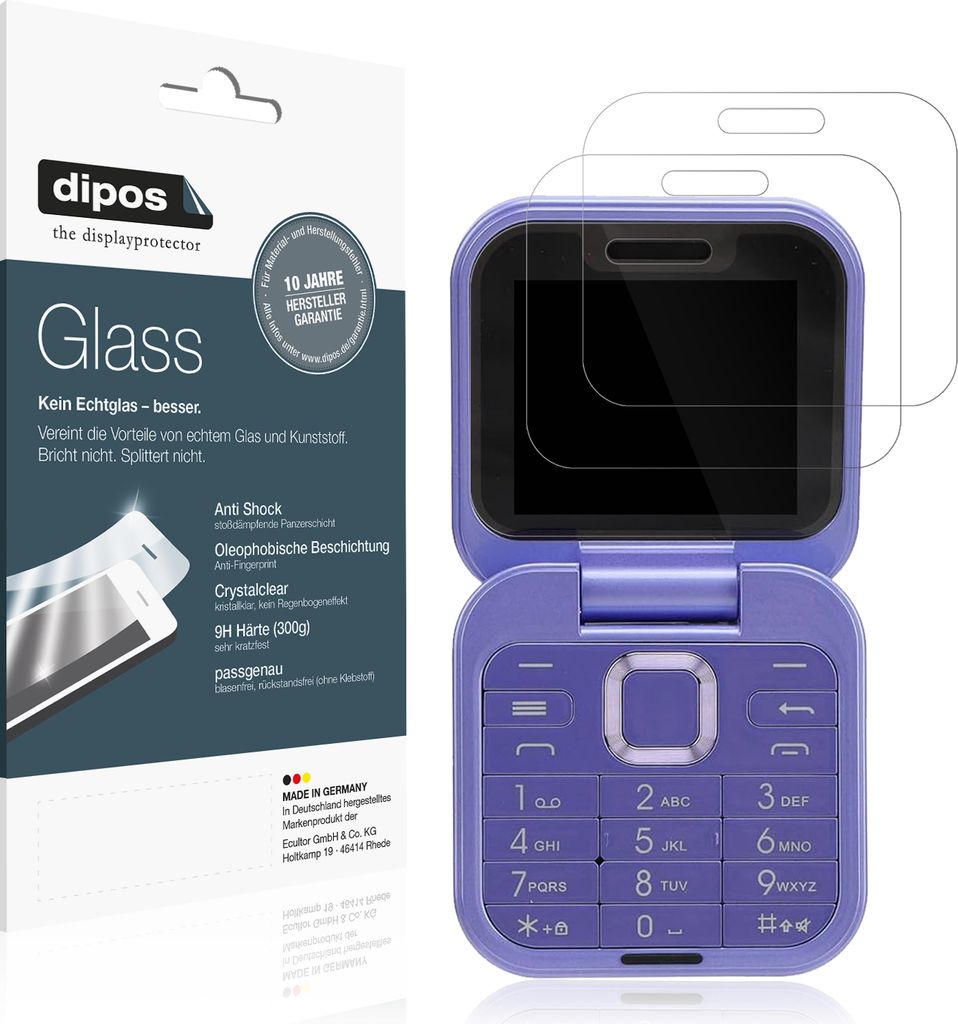 2x Schutzfolie für Yunir i16 Pro Senioren-Handy - Anti-Shock 9H Folie dipos Glass Kunststoffglas