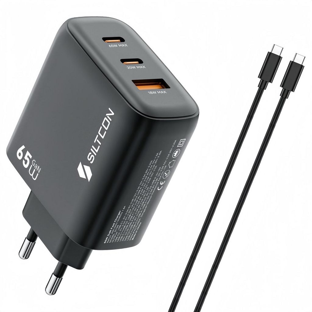 Siltcon® GaN USB-C Schnellladegerät 65W – 3 Ports mit 2m Produktbild 