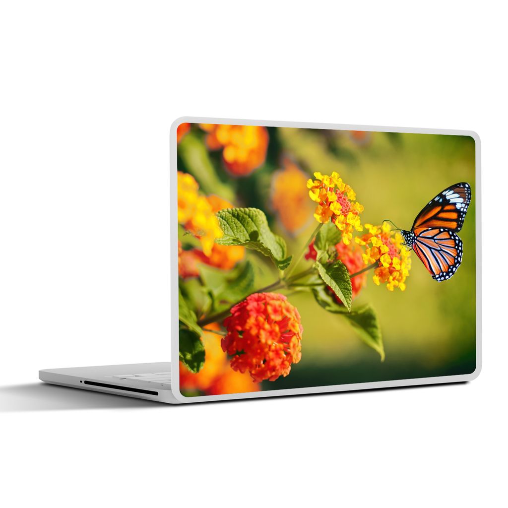 MuchoWow Laptop Aufkleber Sticker Cover Schmetterling - Insekten - Blumen - Gelb 25x18 cm - Laptop-Deko