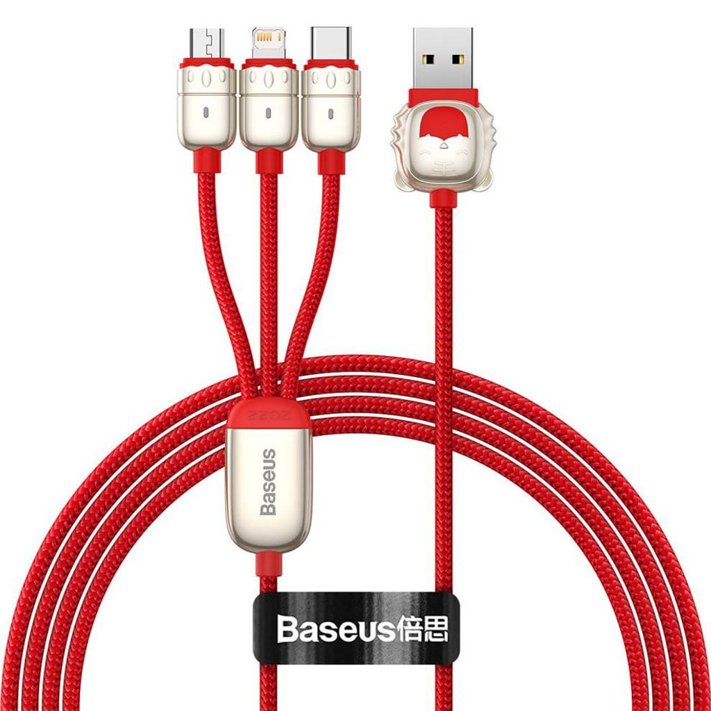 Baseus Year of the Tiger 3in1 USB - Lightning / USB Typ C / Micro USB Kabel 3,5 A 1,2m rot (CASX010009)