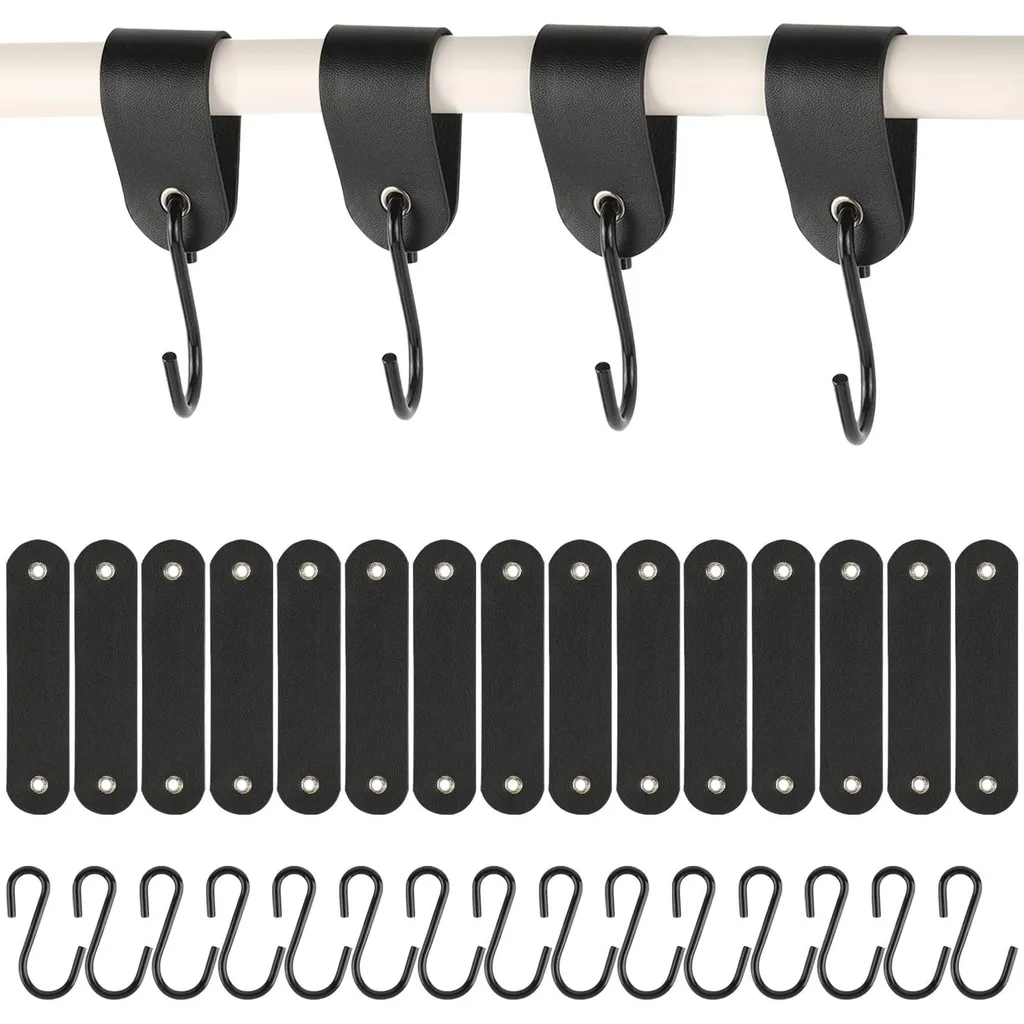 Crochets S Anti-Chute en Acier Inoxydable 12,5 cm avec Attache Cuir Noir