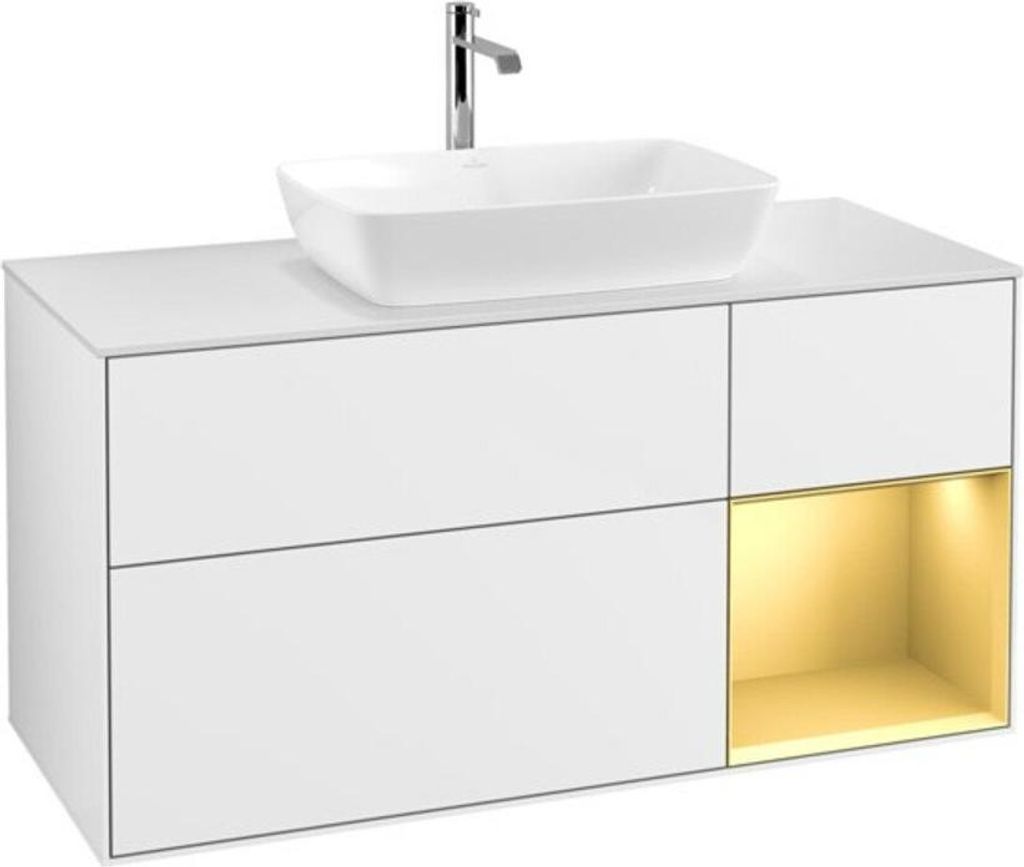 V&B Waschtischunterschrank Wandbeleuchtung Finion 120cm, Pl w m, Rg gol m Lac, glo wh. Lac