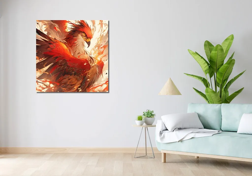 Sublimez un Mur Vide avec le Tableau Phénix Renaissance 90 x 90 cm
