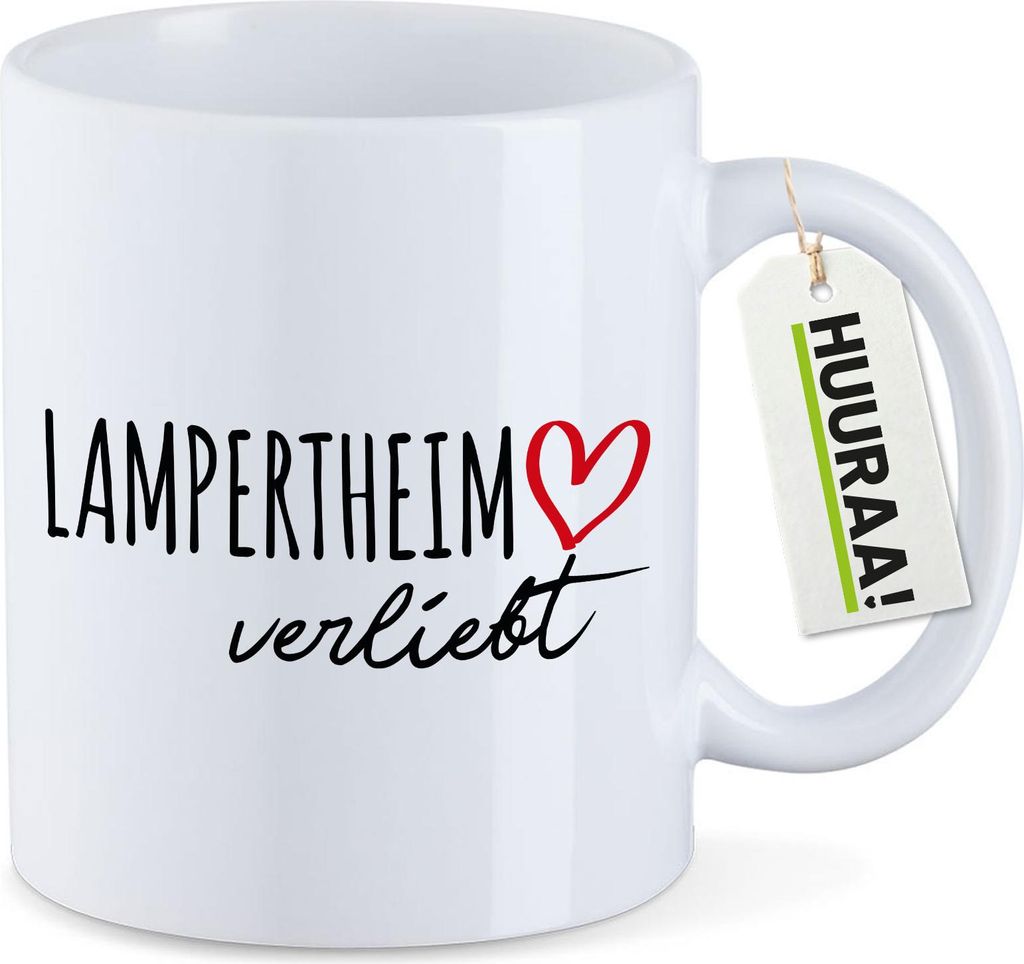 Huuraa Kaffeetasse Lampertheim verliebt 330ml Weiß Keramik Kaffeebecher Geschenkidee