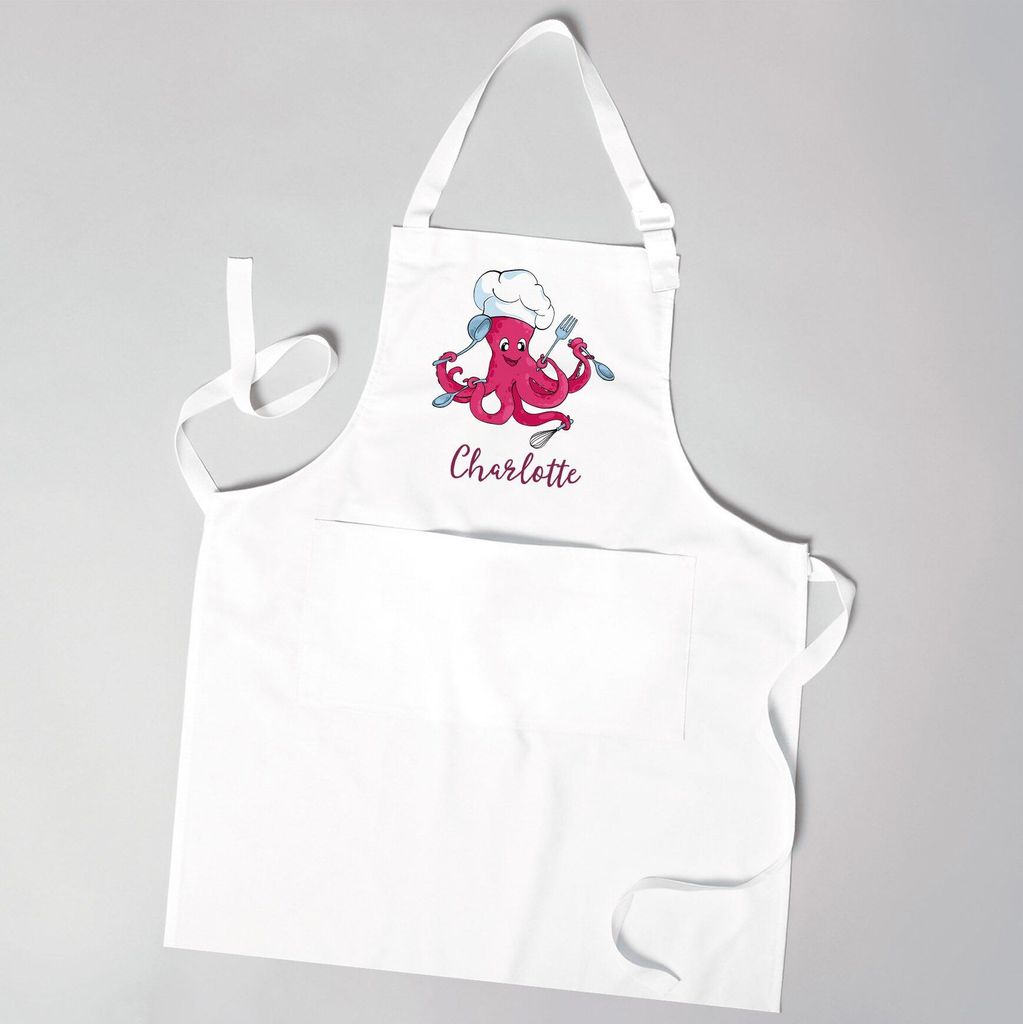 personalisierte Kinderschürze mit Namen Octopus Küchenschürze lustig Kochschürze/Backschürze Kinder SpecialMe weiß 3-6 Jahre