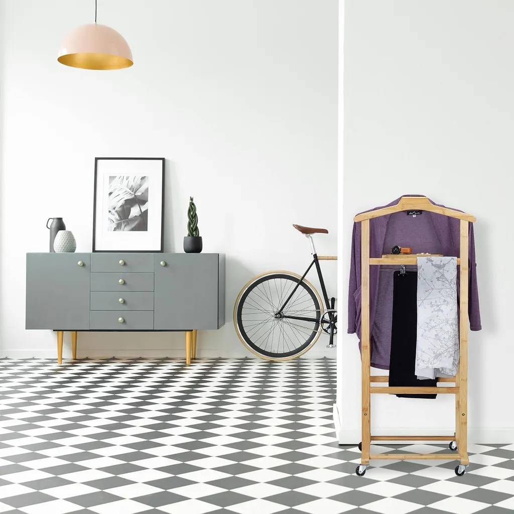 Porte-manteau sur roulettes en bambou naturel - Vestiaire mobile L60cm