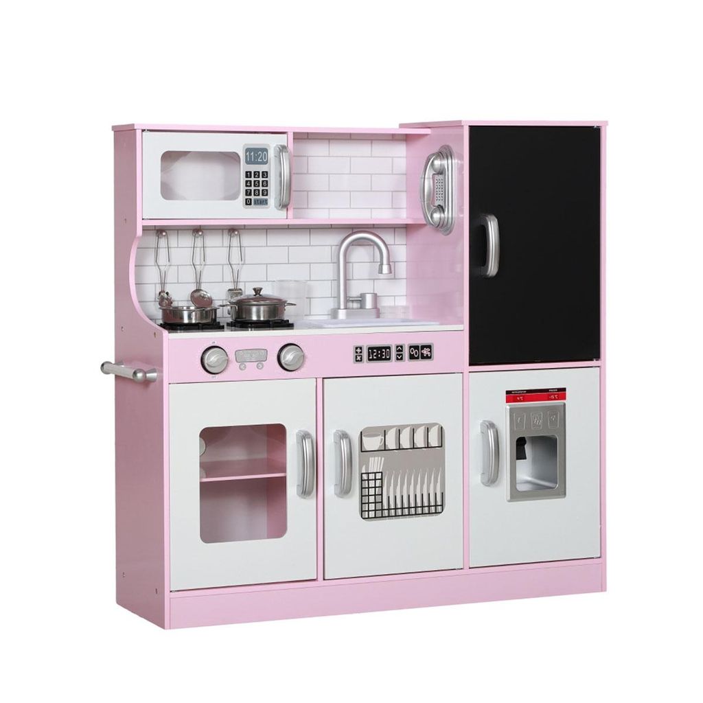 Spielküche Kinderküche mit Töpfen, Tafel, Telefon, Eismaschine, Herd Kinderküchen-Spielset Rollenspiel 83,8x26,8x81cm Pink