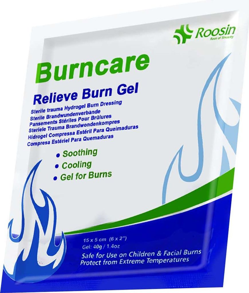 Burncare, Brandwunden Pflaster Hydrogel 15x5cm Steril Beruhigend, Weiß / Blau