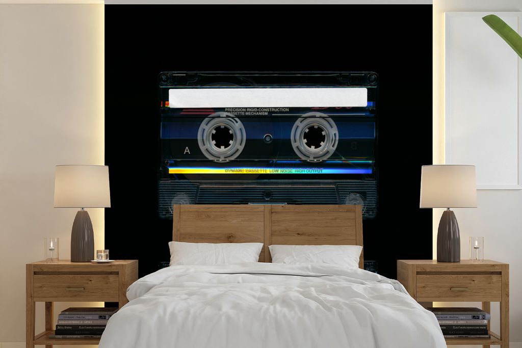 MuchoWow Fototapete für Wohnzimmer oder Schlafzimmer Wandtapete Vinyl Motivtapete Kassettenkassetten - Retro - Reflexion - 350x350 cm - Schlafzi...