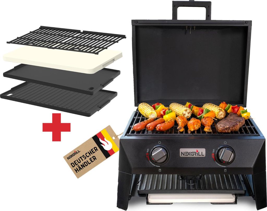 Nexgrill Tischgrill / Pizzaofen "Fortress x4" 4-in-1 mit Plancha und Pizzastein schwarz 2 Brenner