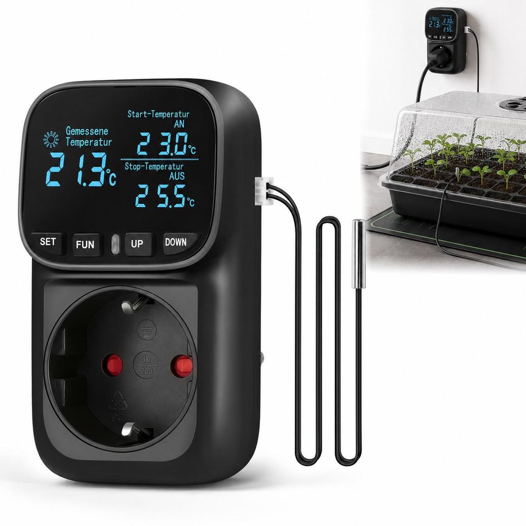 Thermostat Steckdose digital mit Temperatursensor, Produktbild 