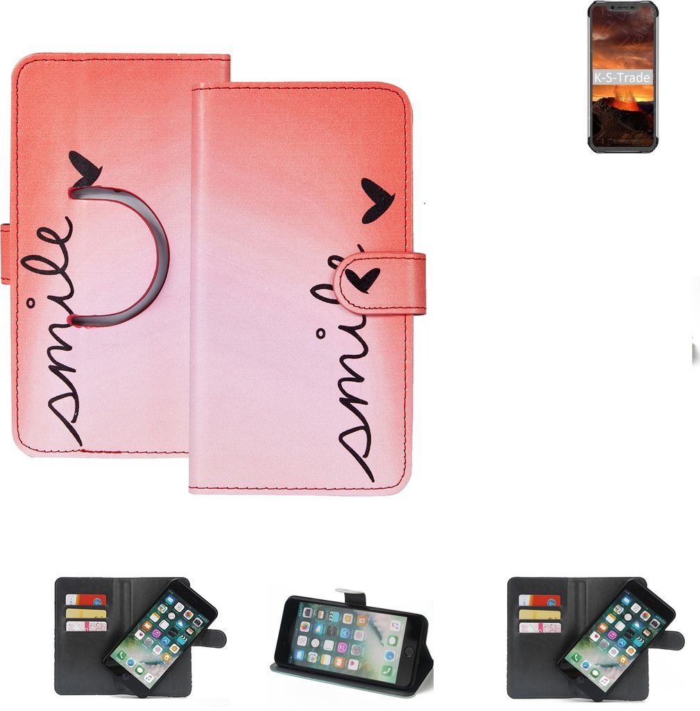 K-S-Trade Schutzhülle Handyhülle kompatibel mit Blackview BV9600E Hülle cover bookstyle Etui ''smile'' rot Standfunktion Kameraschutz (1Stk)