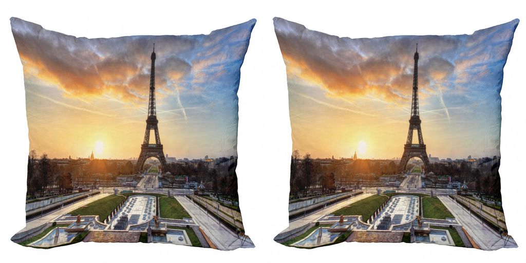 ABAKUHAUS Eiffelturm Kissenbezug Set (2Stück), Sonnenaufgang In Paris Mit Den Eiffelturm Feiertags Flüchtigen Druck, 45x45cm, Blau Gelb Kokosnuss