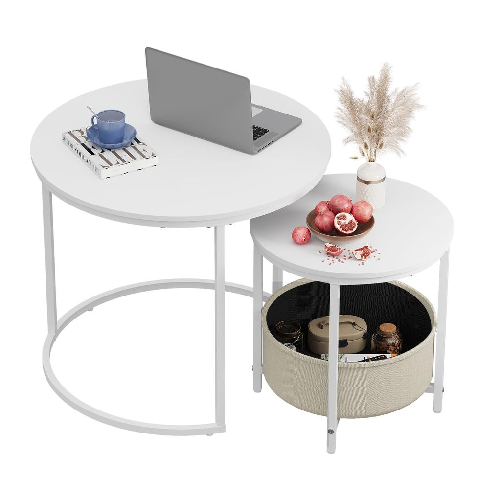 Couchtisch 2er‑Satztisch rund mit Stauraum, Beistelltisch Produktbild 